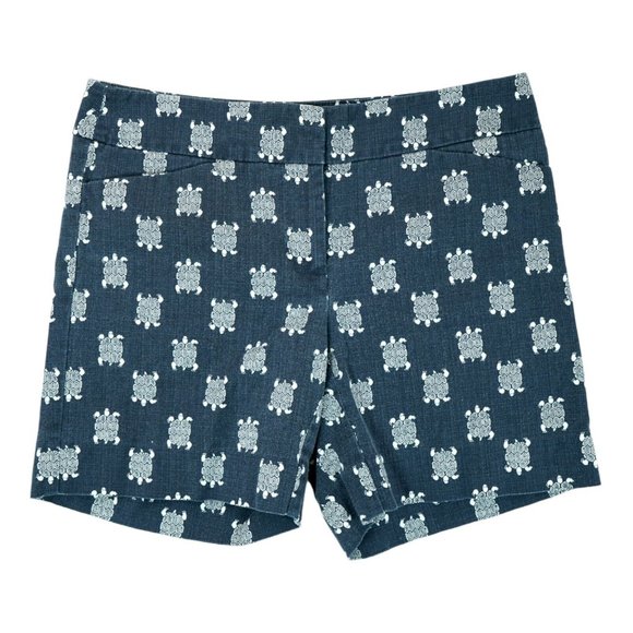Ann Taylor Loft Shorts Size 00 Women's Navy Blue Turtle Pattern Stretchy (AAV) - Picture 1 of 5